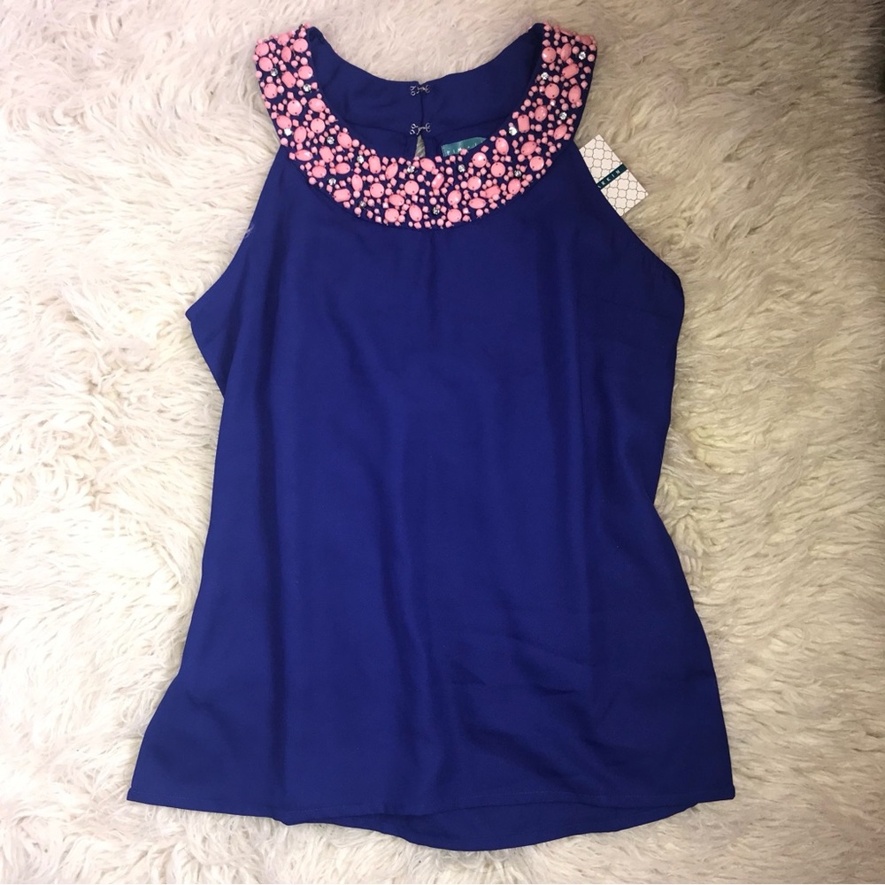 Pim + Larkin sleeveless beaded blouse